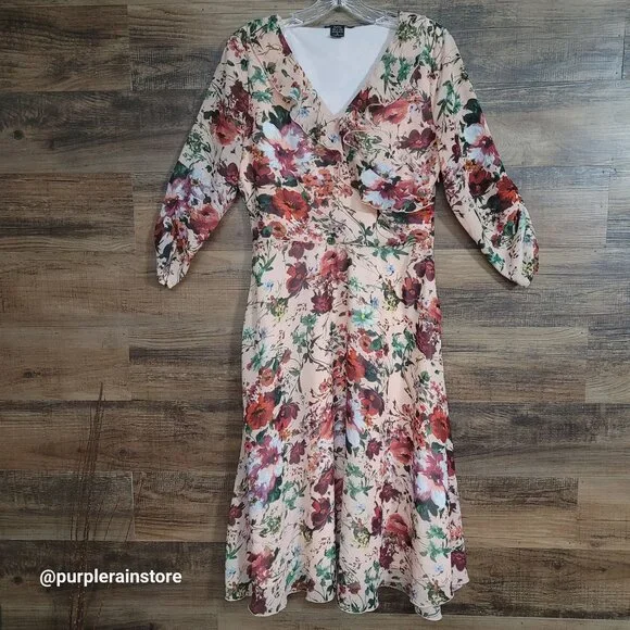 Robert Louis | Dresses | Robert Louis Floral Chiffon Ruffle Midi Dress Size  M Peachy Pink Ethereal | Poshmark